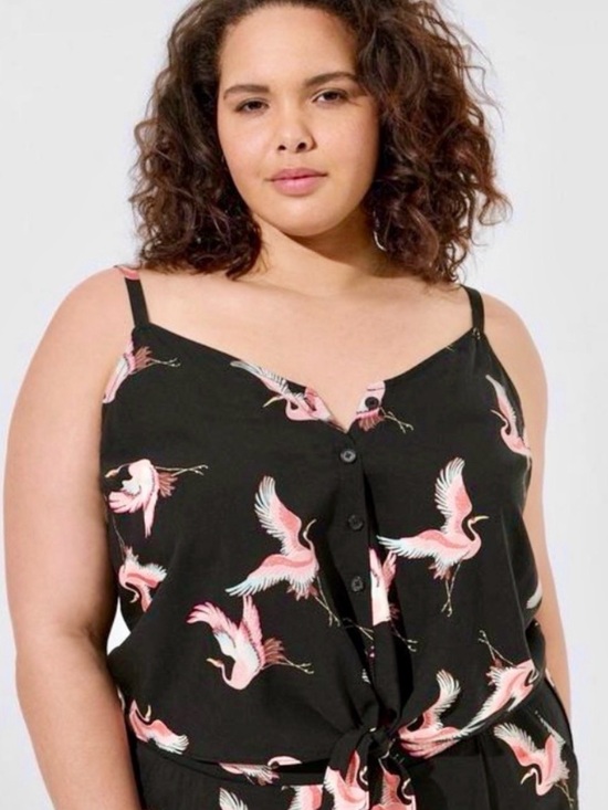 torrid Tops - Torrid Black Tie Front Top with Pink and Coral Crane Print NWT Plus Size 2x